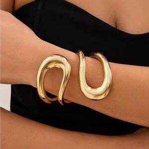 Bypass Hinged Bracelet Wrap Gold Liquid Molten Metal JA31